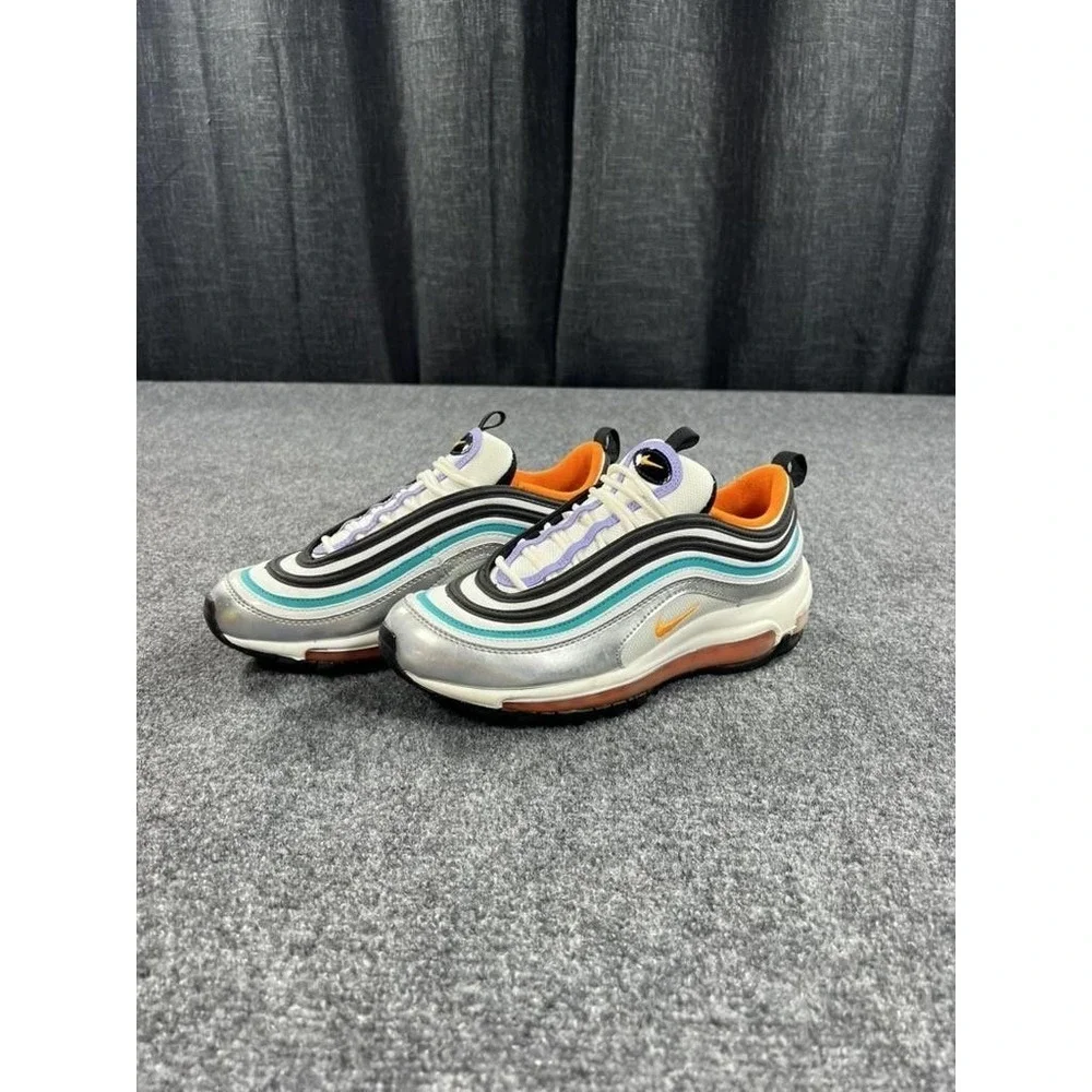 Nike Air Max 97 Shoes Youth Size 6.5Y Silver‎ Teal Orange Sneakers CW0989-001